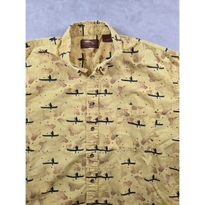 Vintage Bob Timberlake Shirt Mens XXL 2XL Canoe All Over Print Short Sleeve Read
